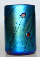 Blue Aurene Drinking Glass With Millefiori Design. Blown Glass