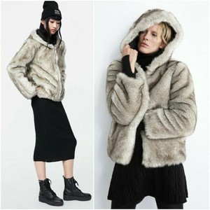 coat with faux fur hood zara