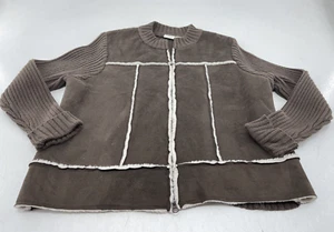 CATO Plus 18/20W ZIP-UP JACKET (Brown Faux Suede w/ Sherpa Lining; Sweater) - Picture 1 of 9