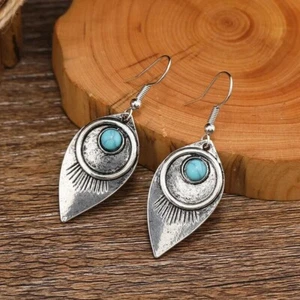 Silver Turquoise Eye Water Drop Dangle Earring-Handmade Silver Hook Earring - Picture 1 of 4