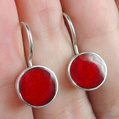 Orecchini in argento sterling 925 rotondi con corallo rosso gioielli, RCE-247 - Immagine 1 di 4