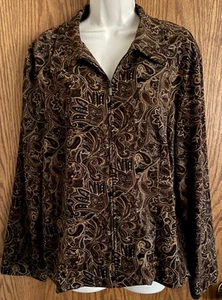 Briggs New York Shirt Jacket Zip Front Brown Paisley Print Women's Size 16 - Picture 1 of 10