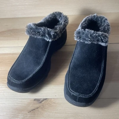 Sporto Womens 7 M Black Leather Suede Slip On Clogs Mules Fur Lined snow - Image 1 of 4