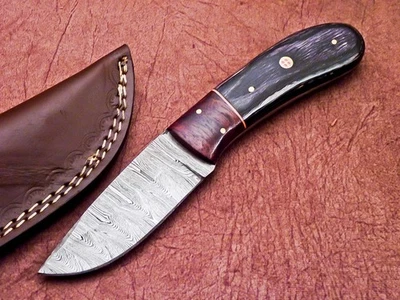 HOJA DE ACERO DAMASCO HECHA A MANO PERSONALIZADA, CUCHILLO DE CAZA DE CAMPING, CUCHILLO DESOLLADOR 5566 Foto 1 de 4