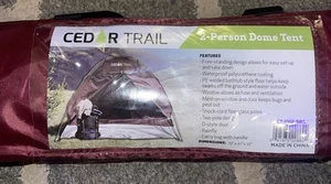 Cedar Trail 2-Person Dome Tent w/Storage Bag Burgundy Shock Cord Fiberglass Pole - Picture 1 of 4