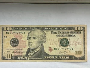 Rare $ 10 Dollar Bill Fancy Serial Number 6 Of A Kind "12777777" Lucky 7’s - Picture 1 of 2