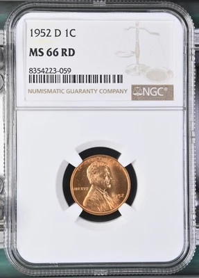 1952 D Lincoln Wheat Cent Penny NGC MS-66 RD -059 - Image 1 of 2