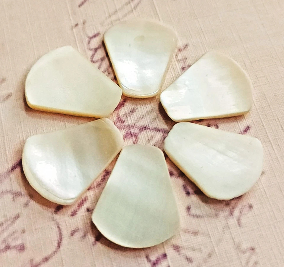 6 cabochões esfregões vintage da década de 1940 em forma de sino concha de madrepérola ~ 3/4" x 9/16" - Imagem 1 de 4