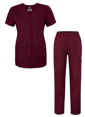 Adar Universal Women's Scrub Set Snap Front Scrub Top & Multi Pocket Scrub Pants - Image 1 of 4