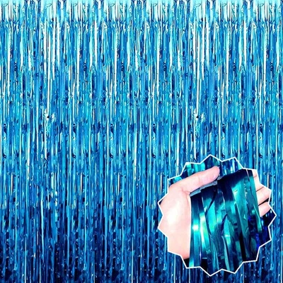 3 Pack Lake Blue Foil Fringe Curtains Backdrop 3.28 x 9.8 Ft Metallic Streame... Foto 1 de 4