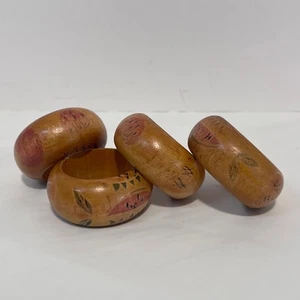 Juego de 4 servilleteros de madera pintados a mano vintage decoración boho acento de otoño - Imagen 1 de 3