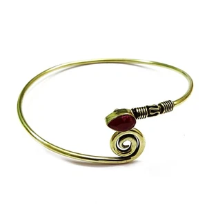 Stunning Pink Ruby Quartz Lab-Created Gemstone Brass Bracelet Jewelry w884 - Picture 1 of 5