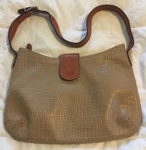 BRICS Taupe Croc Embossed Tan Leather Slim Hobo Handbag Purse Bag - Picture 1 of 6