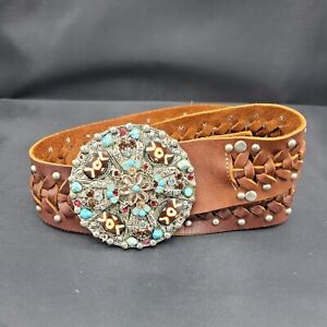 Leatherock Womens Belt With Turquoise accented Metal Buckle size small 32