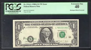 FR. 1916-L 1988-A $1 FW FRN “MISALIGNED BACK OVERPRINT ERROR” PCGS EF-40 - Picture 1 of 2