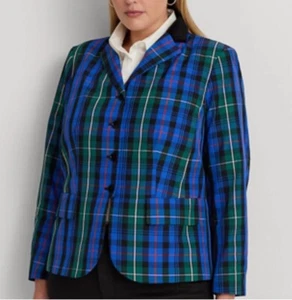 Lauren Ralph Lauren Women’s Plus Checked Plaid Taffeta Peplum Jacket Sz 20W NWT - Picture 1 of 11