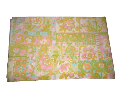 VINTAGE WAMSUTTA ULTRACALE RUBAIYAT PINK AQUA FLORAL (1)  FULL FLAT SHEET 78X99 - Image 1 of 4