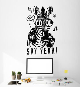 Vinyl Wall Decal Phrase Say Yeah Cool Zebra Headphones Stickers Mural (g3659)