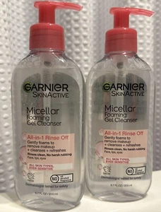 2 Pack: Garnier SkinActive All-in-1 Micellar Foaming Facial Gel Cleanser 6.7 oz - Picture 1 of 6