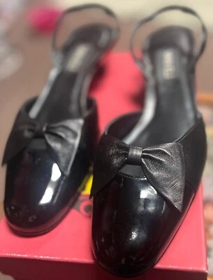 VTG VANELI Slingback Shoes, Women's, Black Patent Leather/Napa with Bow, Size 9M - Image 1 of 4