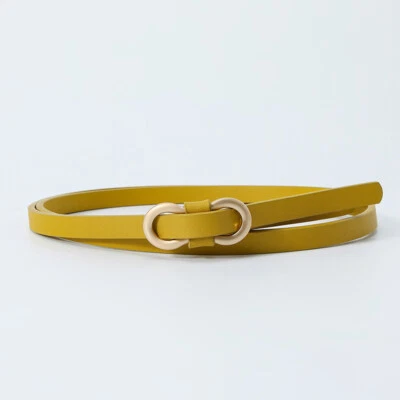 Women PU Leather Thin Belts Waist Fashion Belt with Gold Buckle Skinny Belts↟ - Image 1 of 4