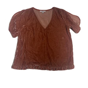 Madewell Rose Peach Tulip Sleeve Ruffle Hem Womens velvet Top Size M - Picture 1 of 7