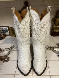 Stivali da cowboy western americani fatti a mano vintage negozio personalizzato avorio struzzo 7 E - Foto 1 di 20
