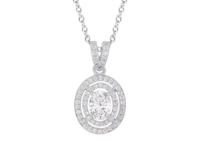 Features 935 Argentium Silver Lab-Created Oval & Round Cut Diamonds Halo Pendant - Image 1 of 3