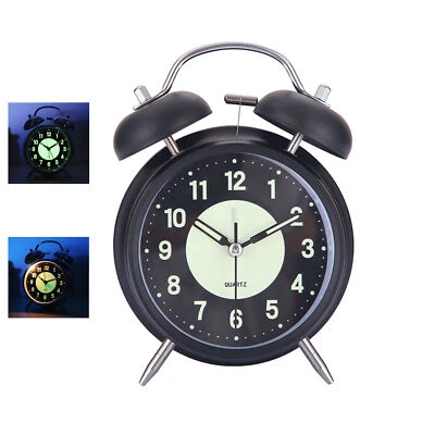 Retro Twin Bell Alarm Clock Quartz Silent Luminous Dial Nightlight Analog Clock - Image 1 of 4
