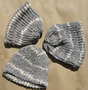 New Women's Handmade Knitted Beanie Hat Silver Gray - Picture 1 of 5