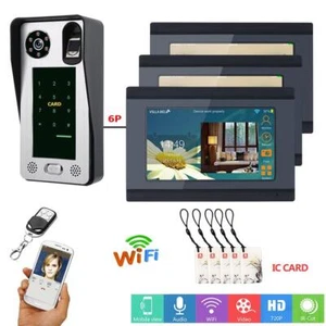 3 Monitors 7inch Wired Wifi Fingerprint IC Card Video Doorbell APP Remote Unlock - Picture 1 of 10