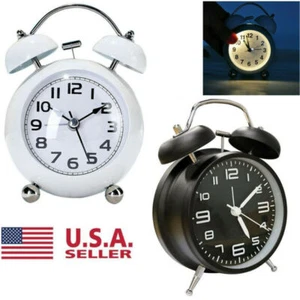 Extra Bell Backlight Loud Clock Vintage Alarm Twin Bedroom Battery Analogy Retro - Picture 1 of 22