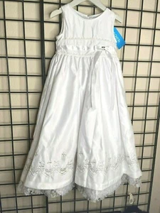 NWT NEW Donita White-Satin Beautiful Party Dress Sz 4 Flower Girl Pageant Easter - Picture 1 of 10