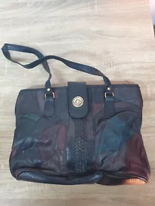 Vintage 1970s Colorful Patchwork Vegan Leather Medium Shoulder Bag - Picture 1 of 8
