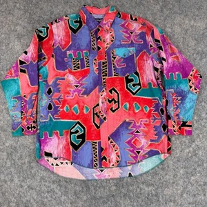 Vintage 90s Wrangler Shirt Colorful Aztec Print Mens 18-35 Geometric Cowboy XXXL - Picture 1 of 10