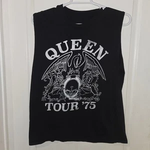 Mens Queen Tour 75 Black Tshirt. Sleeveles. No Tag. chest 21 inch. Rock Band - Picture 1 of 4