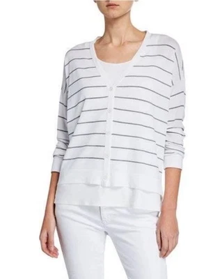 Cárdigan cuadrado elástico Eileen Fisher Tencel a rayas blancas talla L nuevo con etiquetas $248 Foto 1 de 4