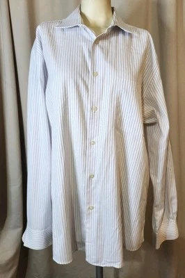 Camisa a Rayas PRONTO UOMO Para Hombres Talla 17 34/35 Sin Hierro Larga Slv Puños Blanca Púrpura Foto 1 de 4