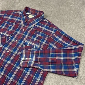 Vintage Dee Cee Western Pearl Snap Sawtooth kariertes geknöpftes Herrenhemd 16,5 - 34 Large - Bild 1 von 9