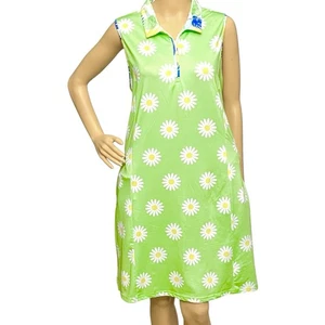 Tango Mango Dress Green Tropical Daisies Pockets 3/4 Zip Sz XL NWOT $109 - Picture 1 of 12