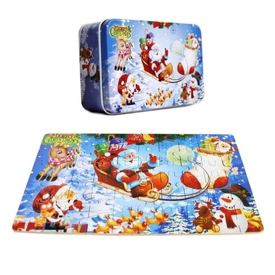 Oostifun 60 Pieces Wooden Jigsaw Puzzle Merry Christmas Xmas Santa Clau - Image 1 of 4