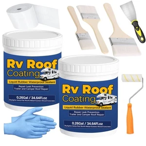 0.52 Gal Liquid Rubber RV Roof Coating - White Waterproof Sealant & Repair Kit - Picture 1 of 9