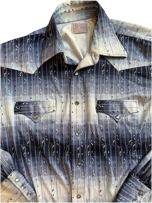 Vtg 70’s H Bar C Men's Sz 17-35 XL Poly Pearl Snap Long Tail Western Shirt USA - Image 1 of 4