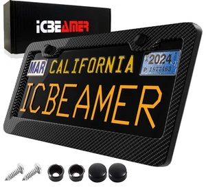 JDM Style 1 pc Black Carbon FIBER LICENSE PLATE FRAME TAG COVER ORIGINAL 3K A241 - Picture 1 of 8