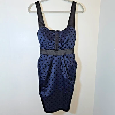 Vtg Y2K City Triangle Velvet Polka Dot Babydoll Dress Medium Tie-Back Coquette - Image 1 of 4