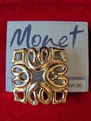Broche/Pin Firmado MONET~Diseño Calado/Nudo Tono Dorado~Nuevo en Tarjeta~Vintage  Foto 1 de 4