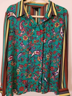 Duro Olowu Women's XL  Blouse Paisley & Stripe Button-up Long-Sleeve Minimalist  - Image 1 of 4