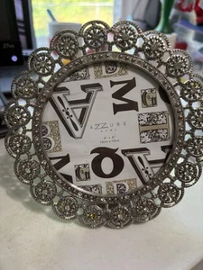 Azzure Home Round Silver Photo Frame W/ Diamonds 4x4” Free Stand Or Wall Hang - Picture 1 of 5