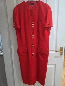 Vintage Louis Feraud Red Gold Button Detail 80's Style Power Dress Size UK 16 - Picture 1 of 24