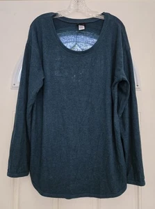 Camicia Felina donna 2XL blu verde maglia elasticizzata manica lunga scollo a scoop top accogliente - Foto 1 di 11